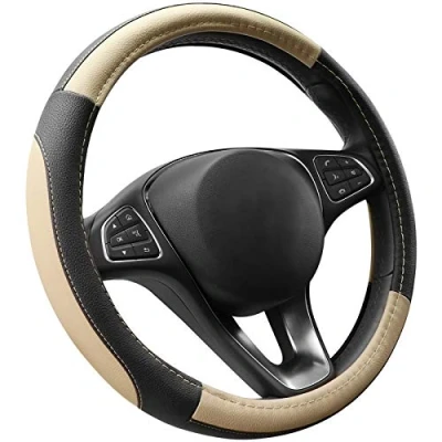 Abbildung von COFIT Anti Rutsch Lenkradhülle Lenkrad Abdeckung Atmungsaktiv Lenkradbezug aus Mikrofaser Leder M 37 38cm Beige and Schwarz