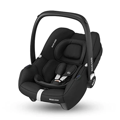 Abbildung von Maxi Cosi CabrioFix i Size, Babyschale, 012 Monate, max. 12 kg, leichter Size Kindersitz (3,2 kg), Sonnenverdeck, gepolsterter Sitz, für viele Kinderwagen, Essential Black