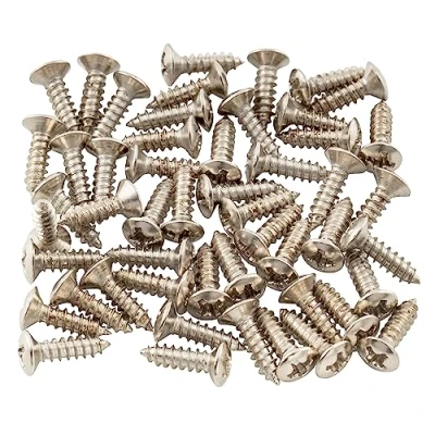 Abbildung von Musiclily 3x12mm Gitarren Bass Schlagbrett Schrauben Pickguard Screws für Fender Strat Stratocaster Tele Telecaster E Gitarre Bass, Chrom (50 Stück)