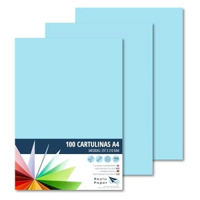 Abbildung von RAYLU PAPER Tonpapier A4, 100 Stück Kartonpapier 180g/m², 210 x 297 mm, professionelle farbige Kartons für Büro, Kopierpapier, Buntes Papier zum Basteln (Himmelblau)