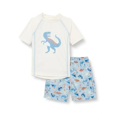 Abbildung von Playshoes Unisex Kinder UV Schutz Bade Set zweiteilig Schwimmshirt Badeshorts Badebekleidung, Dino Ecru, 74/80