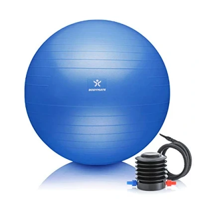 Abbildung von BODYMATE Gymnastikball Sitzball Trainingsball mit GRATIS E Book inkl. Luft Pumpe, Ball für Fitness, Yoga, Gymnastik, Core Training, starken Rücken als Büro Stuhl Silber 55cm