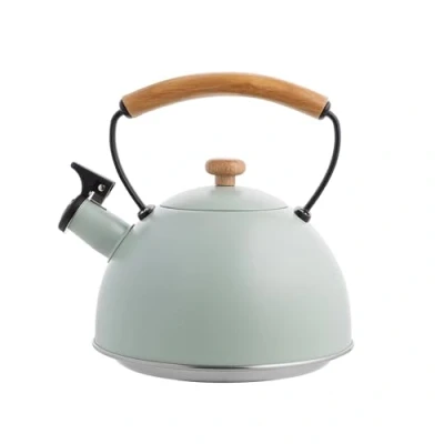 Abbildung von FLORINA Wasserkessel (2,3 l) Edelstahl Teekessel NATURA Flötenkessel mit Holzgriff Automatischer Pfiff Wasserkocher für Induktionsherd, Gasherd und Elektroherd Farbe: Mint