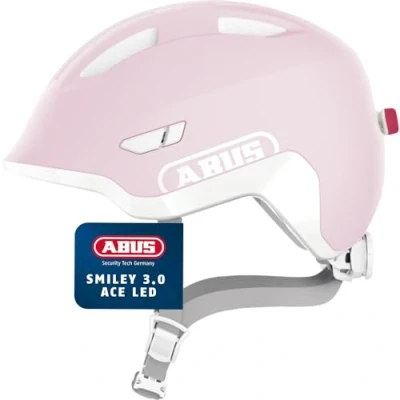 Abbildung von ABUS Kinderhelm Smiley 3.0 ACE LED Fahrradhelm mit Licht Tiefe Passform &amp; Platz für einen Zopf Mädchen und Jungs Pure Rose, Größe S