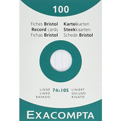 Abbildung von Exacompta 13800B 100er Pack Karteikarten liniert DIN A7 in Kartonschachtel 7,4 x 10,5cm ideal für die Schule und Universität zum Lernen weiß