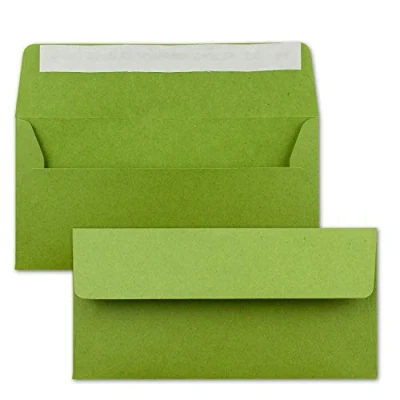 Abbildung von 50x Kraftpapier Umschläge DIN Lang Hell Grün Haftklebung 11 x 22 cm Brief aus Recycling PAPIER Vintage Kuverts von NEUSER