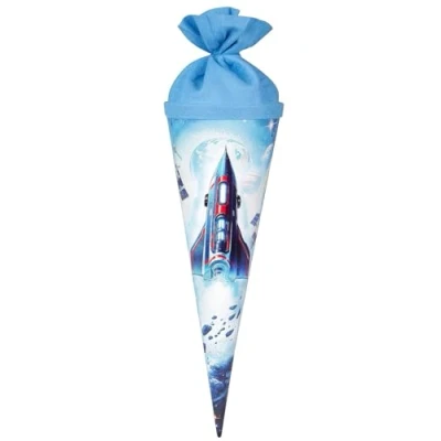 Abbildung von goldbuch 93 161 Geschenktüte 35 cm Weltraum, Geschwistertüte Blau, Schultüte mit Motiv Raumschiff, Geschenkverpackung x 11,5 cm, Zuckertüte aus Lackkarton Filzverschluss für Jungen und Mädchen