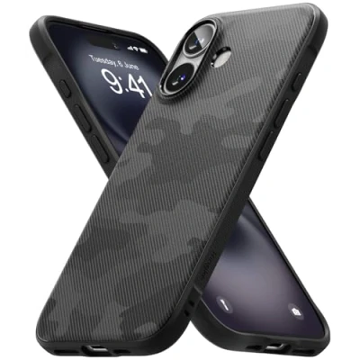 Abbildung von Ringke Onyx für iPhone 16 Hülle, [Griffig] rutschfest Anti Fingerabdruck Stoßfest Kratzfest Passgenau Stilvoll Handyhülle mit Präzisen Kameraausschnitten Camo Black