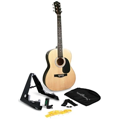 Abbildung von Martin Smith Akustikgitarren Set mit Akustikgitarre in voller Größe, Gitarrenständer, Gitarrentuner, Gitarrentasche, Gitarrengurt, Gitarrenplektren und Ersatzsaiten