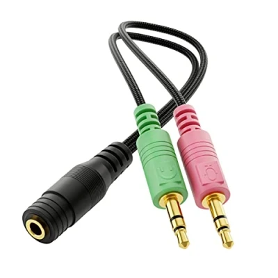 Abbildung von deleyCON Adapter Audio Klinken Y Kabel Stereo 1x 3,5mm Klinke Buchse CTIA 4 Polig TRRS auf 2X Stecker Smartphone Headset an PC oder Laptop
