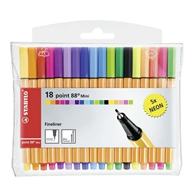 Abbildung von Fineliner STABILO point 88 Mini 18er Pack mit 18 verschiedenen Farben inkl. 5 Neonfarben
