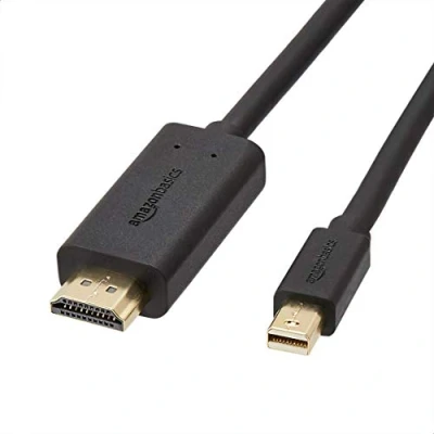 Abbildung von Amazon Basics Mini DisplayPort auf HDMI Kabel, mit vergoldeten Anschlüssen, unterstützt nahtloses Digital Audio und Full HD Auflösung, 1.8 m, Schwarz