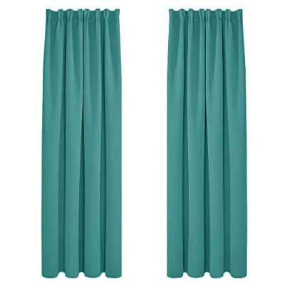 Abbildung von Deconovo Gardinen Verdunkelungsvorhänge Blickdichte Thermovorhang Kälteschutz mit Kräuselband, 220x140cm(HöhexBreite), Türkis, 2er Set