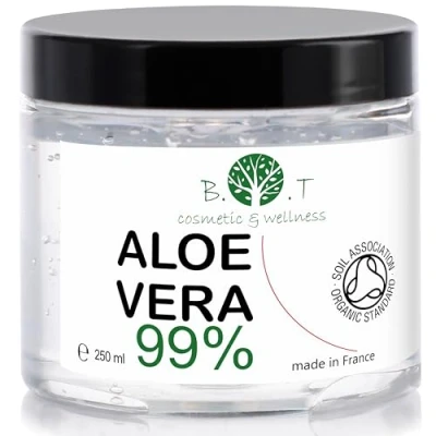Abbildung von Bio Aloe Vera Gel 100% Natur Feuchtigkeitscreme für Gesicht und Körper Hautpflege Trockene Haut Sonnenbrand Haar Nicht an Tieren Getestet, 250ml