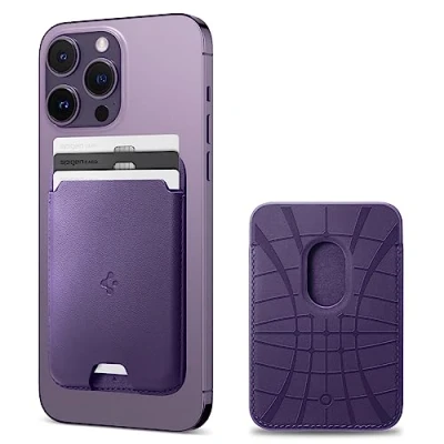 Abbildung von Spigen Valentinus MagFit Magnetischer Kartenhalter 3 Karten Kompatibel mit iPhone 16/15/14/13/12 Modelle Magsafe Wallet Violett