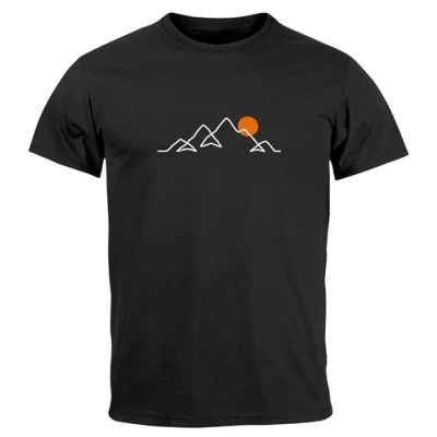 Abbildung von Neverless® Herren T Shirt Frontprint Line Art Berge Wandern Natur Outdoor Fashion Streetstyle schwarz M