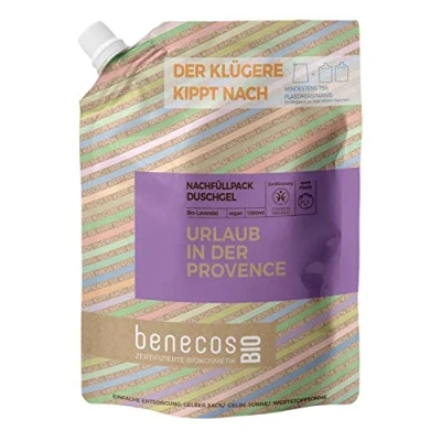 Abbildung von benecosBIO Nachfüllbeutel Duschgel Lavendel URLAUB IN DER PROVENCE vegan recyceltes Plastik