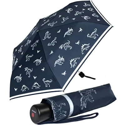 Abbildung von Knirps 4Kids Kinder Taschenschirm reflective mit Reflexborte und reflektierenden Dinos All Around