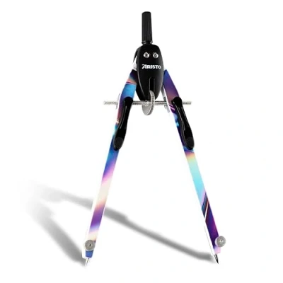 Abbildung von Aristo AR552814 24 BTS Schnellverstellzirkel mit unverstellbaren Zirkelschenkeln (Kreise bis 340mm Durchmesser, Zinkdruckguss, 2 Ersatzminen und Ersatznadel) bright iris