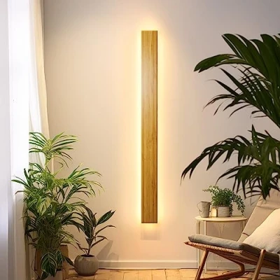 Abbildung von LED Wandleuchte Innen Holz Wandlampe Bambus Lange 31W WarmWeiß 3000k Lampe Modern Wandbeleuchtung Für Schlafzimmer Wohnzimmer Flur Treppenhaus Innenbeleuchtung Nachtlampe,100cm