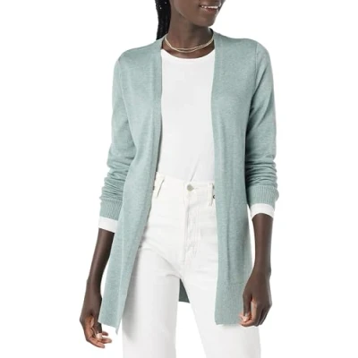 Abbildung von Amazon Essentials Damen Leichte Strickjacke ohne Knöpfe (in Übergröße erhältlich), Salbeigrün Meliert, XXL