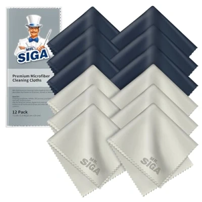 Abbildung von MR.SIGA Hochwertig Mikrofaser Reinigungstücher Brillenputztuch für Brillen, Bildschirme, Tabletten, Gläser, 12er Pack, 6 x 7 Zoll (15 18 cm), Marine/Grau