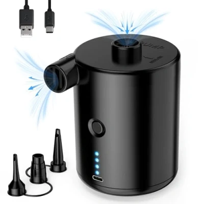 Abbildung von Elektrische Luftpumpe, 4000mAh Akku Pumpe mit 3 Düsen für Luftmatratze, Matratze, Pool, Planschbecken, Wiederaufladbare Luftpumpe Schnellem Aufblasen/Entleeren
