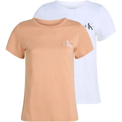 Abbildung von Calvin Klein Jeans Monologo SLIM TEE 2 PACK Tshirt basic, Damen, Größe: Medium, Dusty coral/brilliant white