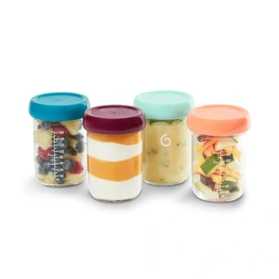 Abbildung von Babymoov Babybols aus Glas Behälter für Babynahrung zum Aufbewahren und Einfrieren von Babybrei, 4 Gläschen mit 220ml Fassungsvermögen