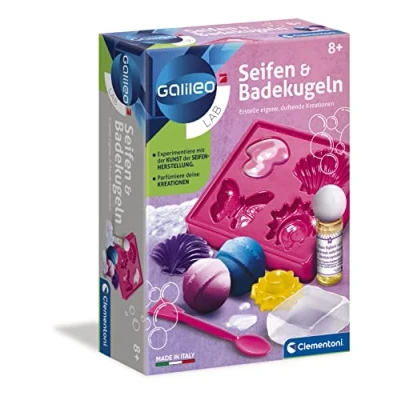 Abbildung von Clementoni Galileo Lab Seifen und Badekugeln Spielzeug für Kinder ab 8 Jahren mit bunten Seifen, duftender Badezusatz &amp; sprudelnde Badebomben zum Selbstmachen von 59013