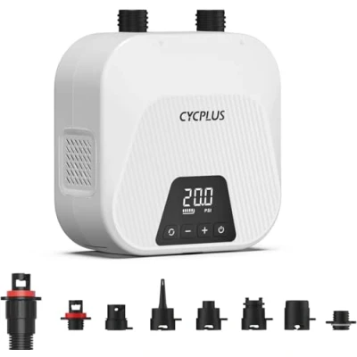Abbildung von CYCPLUS 20PSI Hochdruck Smart SUP Luftpumpe, Akku betrieben, Intelligent Dual Stage Inflation &amp; Deflation, Auto Off Luftpumpe für Stand Up Paddle Boards, Surfen Kite, Zelt, Matratze