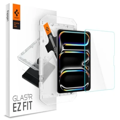 Abbildung von Spigen Glas.tR EZ Fit Schutzglas kompatibel mit iPad Pro 11 Zoll M4 (2024), 5. Generation, Installationsschablone, Kristallklar, 9H Folie