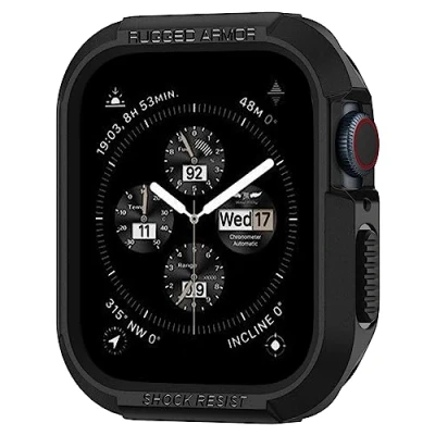Abbildung von Spigen Rugged Armor Hülle Kompatibel mit Apple Watch Serie 9/8/7(45mm) 6/5/SE(44mm) Schwarz