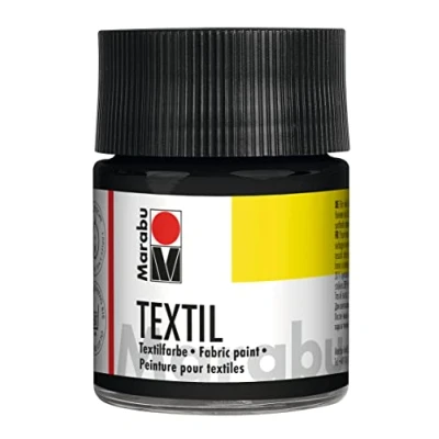 Abbildung von Marabu 17160005073 Textil Stoffmalfarbe schwarz 50 ml, Stoffdruckfarbe auf Wasserbasis, für helle Stoffe, waschbeständig bis 60C, weicher Griff, einfache Fixierung durch Bügeln o. Backofen