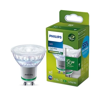 Abbildung von Philips LED Classic ultraeffiziente GU10 Lampe, mit Energieeffizienzklasse A, ersetzt 50W, kaltweiß