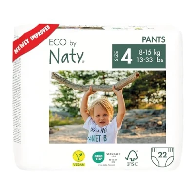 Abbildung von Eco by Naty Baby Windeln Pants umweltfreundliche Premium Bio Höschenwindeln aus pflanzenbasierten Materialien, sehr saugfähig und frei von gefährlichen Chemikalien (Größe 4 ) 22 Stück (1er Pack)