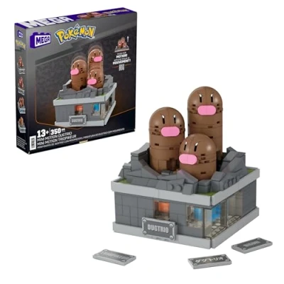 Abbildung von MEGA Pokémon Actionfigur Bauset, Mini Motion Digdri mit 350 Teilen und Auftauchbewegung, Spielzeug für Sammler zum Zusammenbauen Präsentieren, HTH73