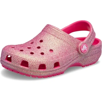 Abbildung von Crocs Classic Iridescent Glitter Pantolette flach für Kinder, Größe: 34/35, Dragon fruit Schuhe