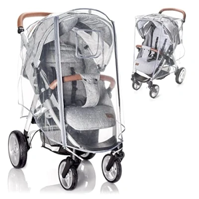 Abbildung von Zamboo Universal Regenschutz Buggy mit vollständiger Frontöffnung Regenverdeck Kinderwagen &amp; Sportwagen Fenster und Doppel Reißverschluss zum Öffnen transparent, schadstofffrei