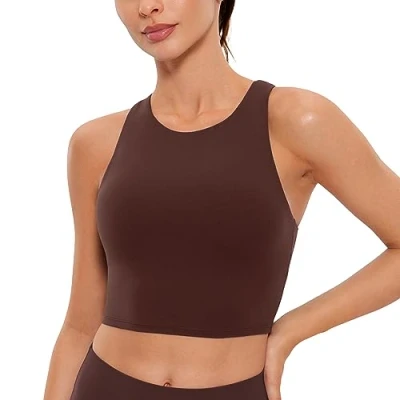Abbildung von CRZ Yoga Damen Butterluxe Racerback Sport BH Gepolstert Ohne Bügel Crop Tops Longline Tank Top Fitness Sports Bra Taupe 44