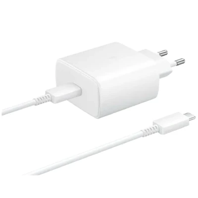 Abbildung von Samsung USB C Ladeadapter mit Schnellladefunktion 45W + Kabel EP TA845 Weiß