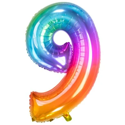 Abbildung von Folat 63249 Folienballon Yummy Gummy Rainbow Ziffer/Zahl 9 86 cm, Mehrfarbig