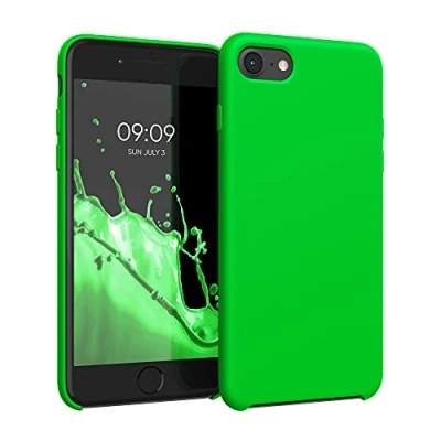 Abbildung von kwmobile Hülle kompatibel mit Apple iPhone SE (2022) / (2020) 8 7 Silikon Handy Case Handyhülle weiche Oberfläche kabelloses Laden Neon Grün