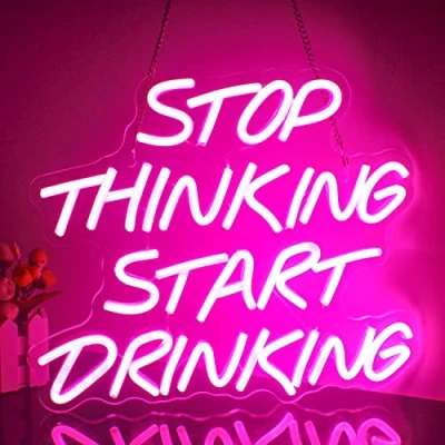 Abbildung von Looklight Stop Thinking Start Drinking Neonschild Rosa LED Neonschilder für Bier Bar Dekor, Bierschilder, Getränke, Neonlicht Zuhause, Bar, Cocktails Pub Nachtclub Party Männerhöhle Dekor