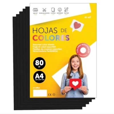 Abbildung von Buntes Papier A4 80g für Drucker &amp; Basteln, Farbige Blätter Kinder, Kreativprojekte, Karten Schule M office (250 Blatt, Schwarz)