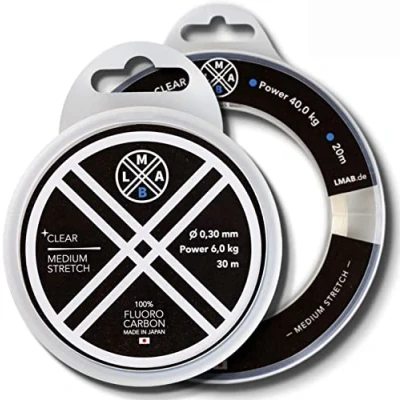 Abbildung von Fluorocarbon Vorfach LMAB 100 Pro Made in Japan, Schnur, Angel Schnur für Hecht, Zander &amp; Barsch, von 0,15 bis 1mm, 30 m 20 Spulen, zum Hechtangeln, Zanderangeln, 14,2 kg 0,50 mm