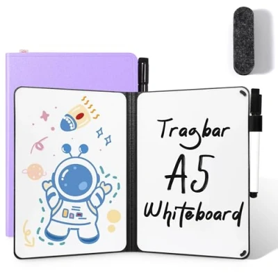 Abbildung von AGM Mini Whiteboard Lila, Tragbar A5 Memoboard Klein Doppelseitiges Schreiben Kein Magnet, 15 x 21 cm Harte Schale für Büro, Schule, Zuhause inkl. 1 Marker mit Radierspitze