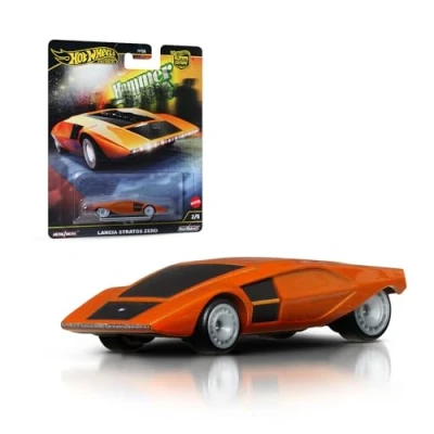 Abbildung von Hot Wheels Premium Car Culture Sammel Spielzeugauto, Die Cast Lancia Stratos Zero im Maßstab 1:64, Hammer Drop Fahrzeug mit Real Riders Rädern, HRV77