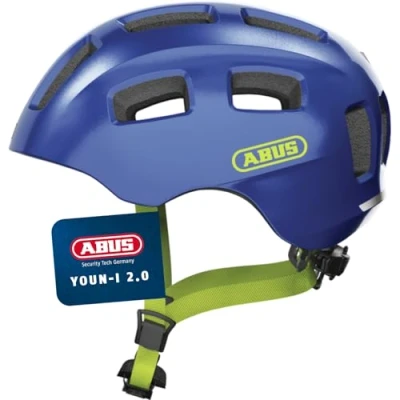 Abbildung von ABUS Fahrradhelm Youn I 2.0 mit Licht für Kinder, Jugendliche und junge Erwachsene Mädels Jungs Blau (sparkling blue), Größe S