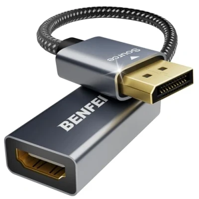 Abbildung von BENFEI 4K DisplayPort auf HDMI, Unidirektional DP Computor zu HDMI Monitor Verbindungs Adapter Kompatibel für Laptop PC TV Projektor [Aluminiumgehäuse, Nylongeflecht]